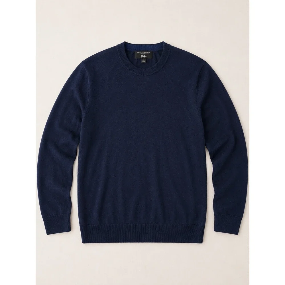 Banana Republic Mens XL Navy Blue Italian Merino Wool Crewneck Sweater